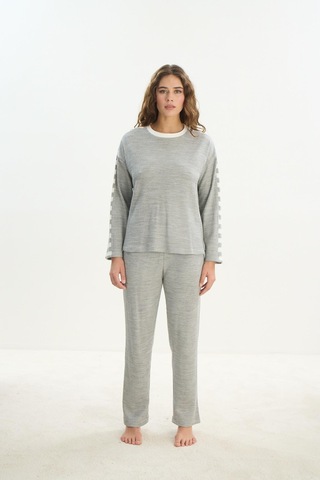 Kadın Uzun Kol Gri Mlelanj Acrylic Pijama Takım C9t0n1o61 001