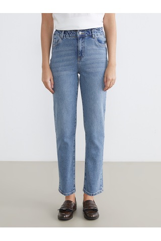 Lcw Comfort İndigo Beli Lastikli Mom Fit Kadın Jean Pantolon