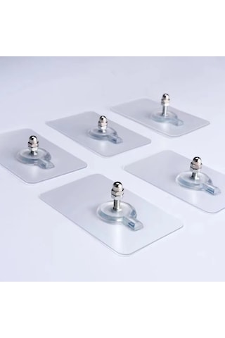 Ultra Güçlü Vantuzlu Askı 5 Adet, Banyo Mutfak Raf Fotoğraf Çerçeve Askısı, Vantuzlu Çivi Şeffaf