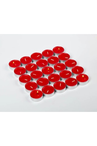 Tealight Mum - Kırmızı Küçük Yuvarlak Yılbaşı Yer Ve Masa Mumu 20