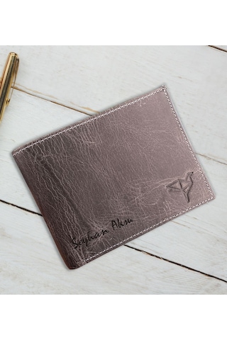 Kişiye Özel İsimli Hakiki Deri Gri Erkek Cüzdanı