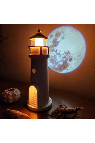 Honeybeeshop Beyaz Ay Lambası Projektör Gece Lambası Fener Dekorasyon Şarj Edilebilir Led Galaksi Projektörü Hareket Sensörlü Beyaz