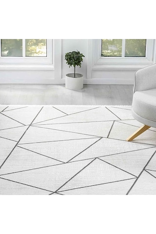 Beyaz Gri Siyah Üçgen Geometrik Modern Halı - Ng5112av