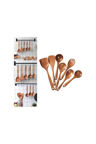 Suntek Magideal Ahşap Mutfak Gereçleri Set Yapışmaz Tik Ev 7-adet