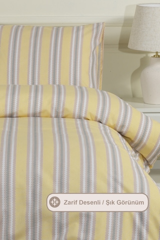 Elart Scatt Nevresim Takımı Çift Kişilik Lastikli Çarşaf 200x220 Cm Ekru Ekru