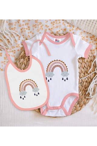 Bk Kids Boho Tasarımlı Pembe Bebek Body Zıbın Ve Mama Önlüğü Hedi Çok Renkli