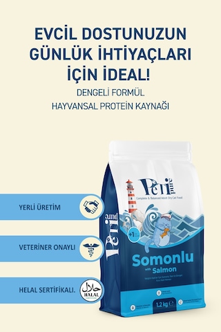 Petipure Somonlu Kuru Yetişkin Kedi Maması 1,2 Kg - Besleyici Vitamin İlaveli Tam Ve Dengeli Mama