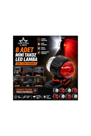 Mini Takoz Köşe Aydınlatma Led Lamba Küçük 12 V-24 V 8 Adet Kırmızı - Beyaz