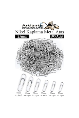 Metal Ataş No 2 25mm 100 Lü 1 Paket Nikel Kaplama Metal Ataç Dayanıklı Paslanmaz 15 Sayfa Kapasiteli Ofis Okul Büro