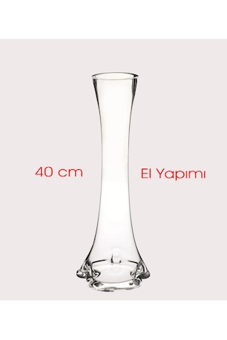 El Yapımı Fil Ayağı Vazo Cam Vazo 40cm İnce Belli Vazo Şeffaf Ren