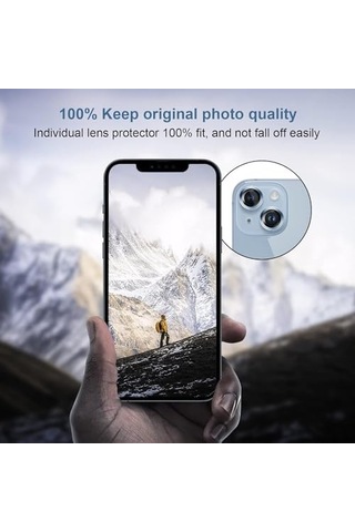 Apple Uyumlu iPhone 15 Plus İçin Kamera Lens Koruyucu Ultra İnce Yüksek Kaliteli Cam Mercek Mavi Sierra Blue Siyah