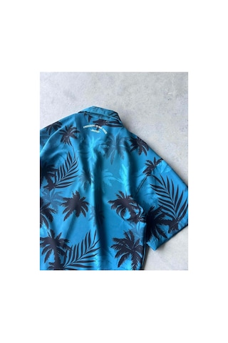 More Black Blue Palm Desenli Dubble Hürrem Kumaş Oversize Gömlek Çok Renkli