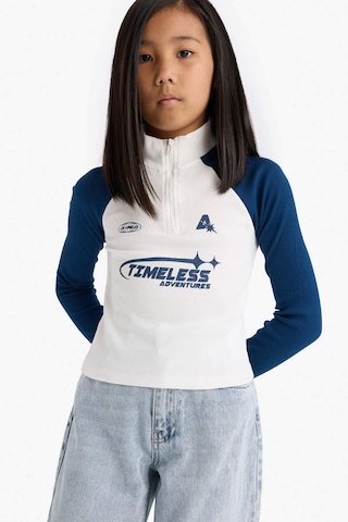 Defacto Kız Çocuk Fitted Balıkçı Yaka Slogan Baskılı Fitilli Kaşkorse Uzun Kollu Tişört E9654a825auer138 Ekru