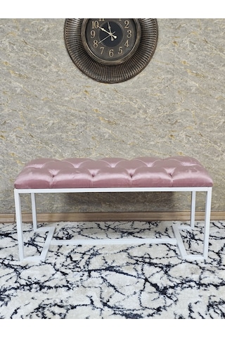 Zafir Beyaz Boyalı - L - Ayaklı 100 Cm X 38 Cm Oturak - Bench - Makyaj Taburesi - Makyaj Oturak Pembe