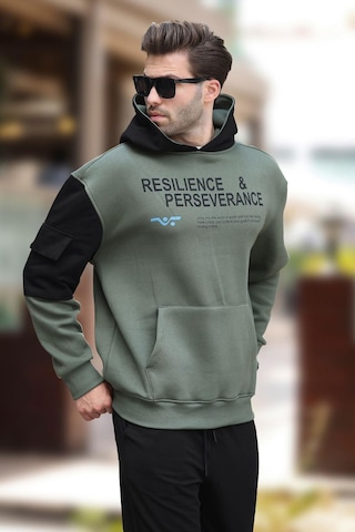 Madmext Haki Kapüşonlu Cep Detaylı Baskılı Erkek Sweatshirt 7058-haki Haki