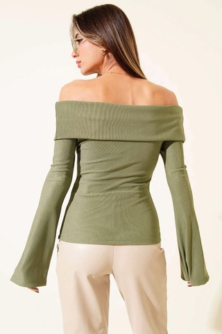 Biçomi Omzu Açık Fermuarlı Bluz Haki T4330 Haki
