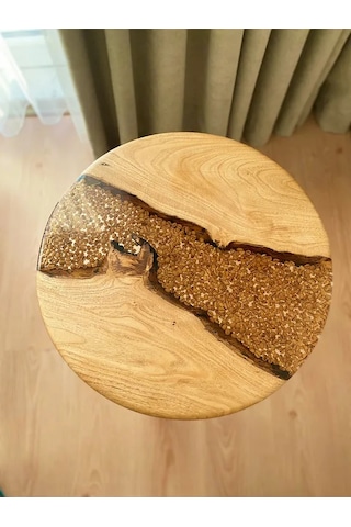 Fawdecor Yuvarlak Epoksi Kahve Desenli 2'li Masif Zigon Sehpa