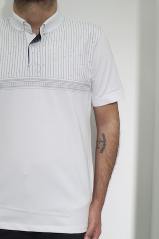 Santa Dmctekstil Erkek Desenli Spor Kesim Rahat Kalıp Polo Yaka T-shirt Beyaz