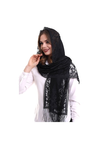 Narin Pamuk Tül Şal Siyah 60x160