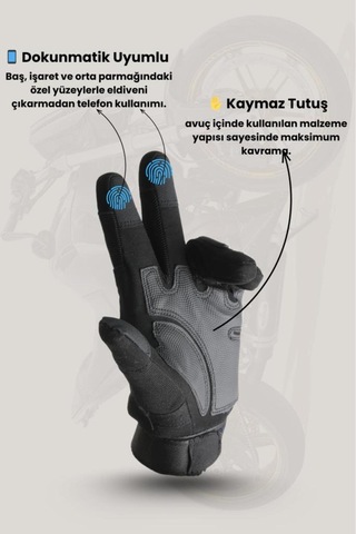 Tam Parmak Dokunmatik Özellikli Destekli Taktik Ve Motosiklet, Bisiklet Eldiveni Siyah - 605756718 Hava