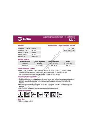 Geka Sg 2 Rutil Mig Gazaltı Kaynak Teli Er70s6 0.8 Mm - 1 Paket 15 Kg