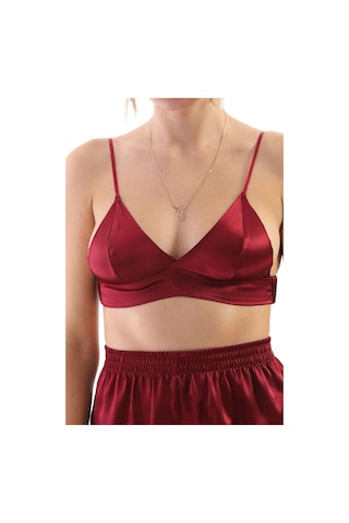 Kadın Bordo Saten Dokuma Büstiyerli Şık Askılı Pijama Takımı