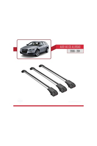Audi A6 C6 Allroad 2006-2011 Arası İle Uyumlu Ace-1 Ara Atkı Tavan Barı Gri 3 Adet Bar