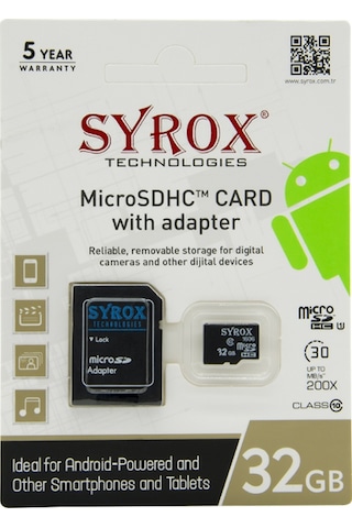 Syrox 32 GB MicroSDHC Class 10 UHS-I Hafıza Kartı + Adaptör