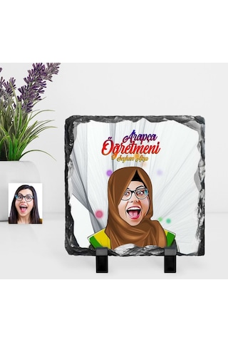 Kişiye Özel Tesettürlü Bayan Öğretmen Karikatürlü Dekoratif Doğal Taş - 3