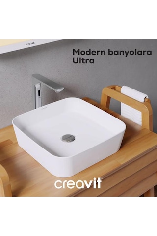 Creavit Ul040 Ultra Kare Çanak Lavabo Beyaz Mat 40 CM