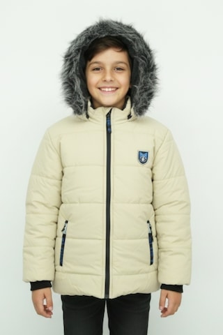 Erkek Çocuk İçi Peluş Astarlı-kürk Kapüşonlu-fermuarlı Mont 12369 Ekru