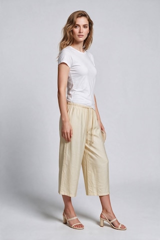 Ayhan Kadın Keten Karışımlı Geniş Paça Beli Bağcıklı Crop Pantolon 26ykrb71537 Sarı