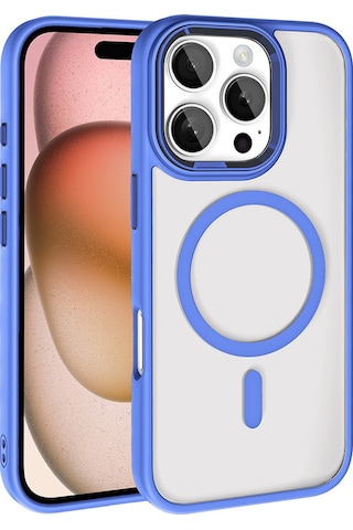 Apple Uyumlu iPhone 16 Pro Kılıf Magsafe Kamera Çevresi Metal Kirlenmeye Dayanıklı Premium Kapak Mavi