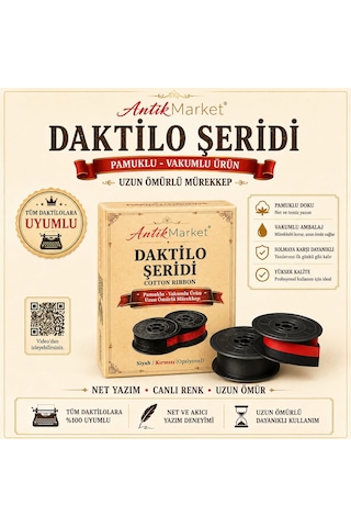 Antik Market Daktilo Şeridi Kırmızı Siyah Çift Makaralı