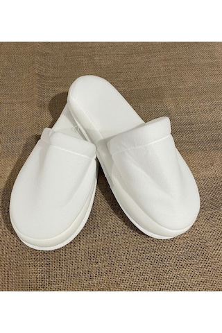 50 Çift Çift Kat Polyester Havlu Süslenebilir Lohusa Terliği Kalın Sünger Taban Otel Banyo Terlik Beyaz