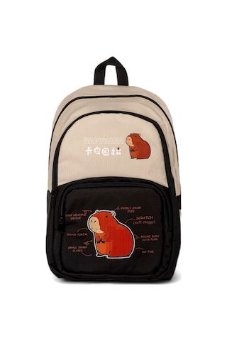 Sincap Baskılı Çocuk Unisex Krem Siyah Sırt Çantası Pwcnt015 Krem Siyah