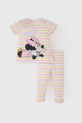 DeFacto Kız Bebek Disney Mickey & Minnie Pijama Takımı Fitilli Kaşkorse Kısa Kollu Üst Beli Lastikli Uzun Alt E0767A525SMER98 Ekru