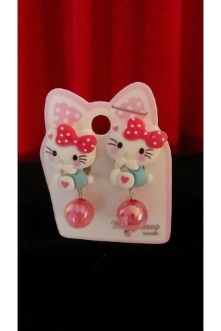 Sevimli Hello Kitty Figür İçi Simli Sallantılı Boncuk Klipsli Çok Renkli