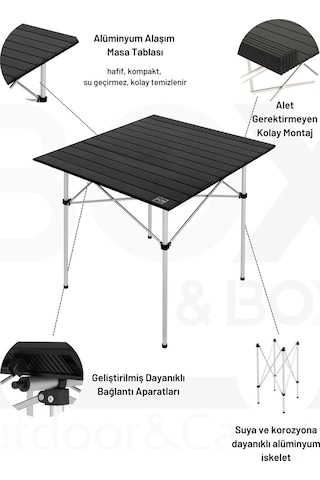 Box&box Alüminyum, Katlanabilir Kamp Ve Piknik Masası, Omuz Askılı Taşıma Çantasıyla Xl, Siyah Siyah