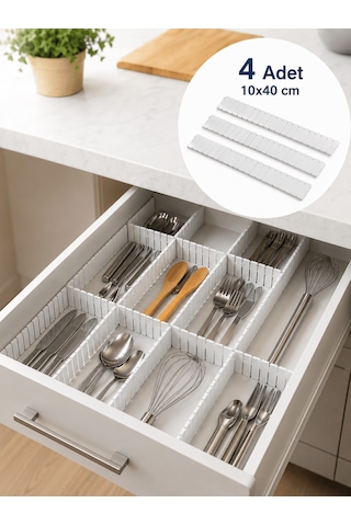 Beylini 4'lü Çekmece Içi Düzenleyici 10x40 Cm Custom Organizer Isteğe Göre Kesilebilir Dolap Makyaj Düzenleyici Beyaz Diğer