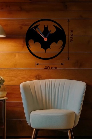 Batman Yarasa Logolu Ahşap Duvar Saati - 40x40 Cm Dekoratif Dc Temalı Belirtilmemiş