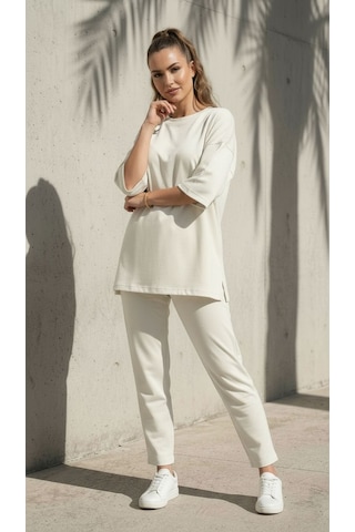 Ded Collectıon Kacın Oversize Kesim Kısa Kol Basic Modal İkili Takım Beyaz