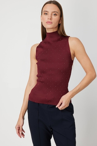 On Kadın Taşlı Kolsuz Triko Bluz 66375 Bordo Bordo