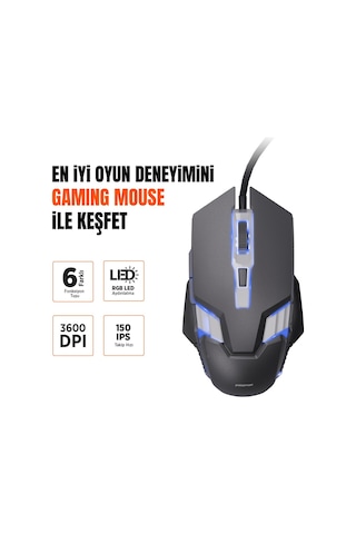 Polosmart Pgm37 Kablolu Rgb Led Aydınlatmalı 6 Tuşlu 3600dpı Gaming Oyuncu Mouse Siyah Diğer
