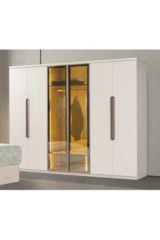 Fiabella Mdf Membran 6 Kapaklı Reflekte Camlı Gardırop ve Yatak Odası Takımı