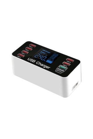 Maiyame Qc3.0 Portlu Hızlı Usb Şarj Cihazı 8 Şarj Portu Ve Type-c Portlu 40w Şarj İstasyonu Lcd Ekran Geniş Uyumluluk Akıllı Çip