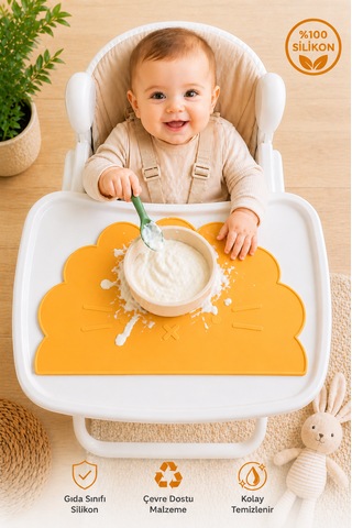 Siliconly %100 Silikon Bebek Beslenme Matı Kolay Temizlenebilir Mama Altlığı Sarı