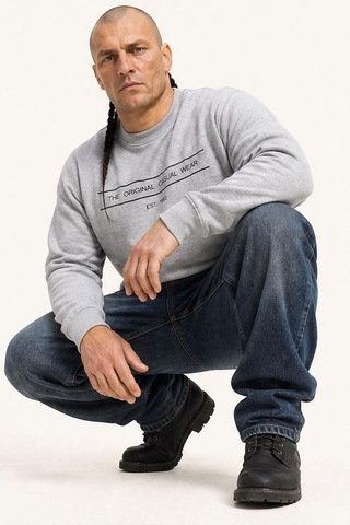 Starbattal Erkek Büyük Beden Sıfır Yaka 3ip Sweat Original 24203 Grı Melanj-2857 Gri Melanj