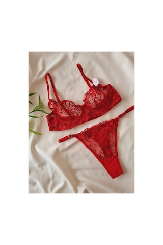 Demirsa Boutique Kırmızı Dantelli Bralet Takım Sütyen&tanga Kırmızı