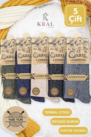 Kışlık Lambswool Erkek Çorap 5 Renkli Set Çok Renkli